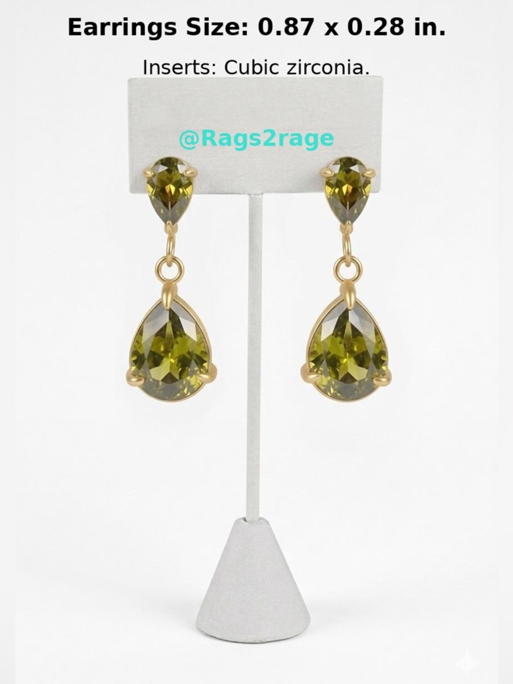 18 K Gold-Plated Teardrop Dangle Earrings with Green Gemstones